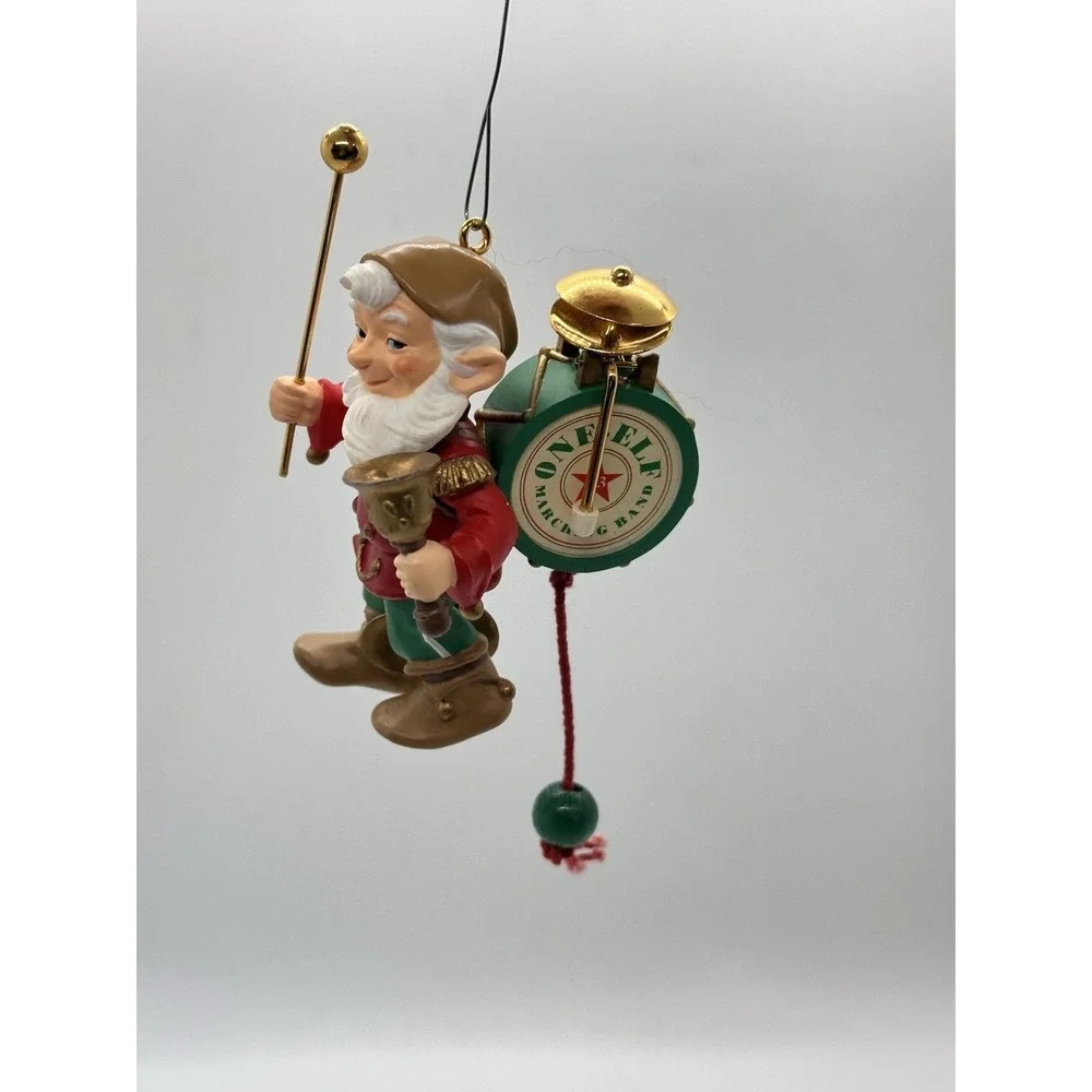 1993 Hallmark ONE ELF‎ MARCHING BAND Ornament Pull String for Movement Cymbals